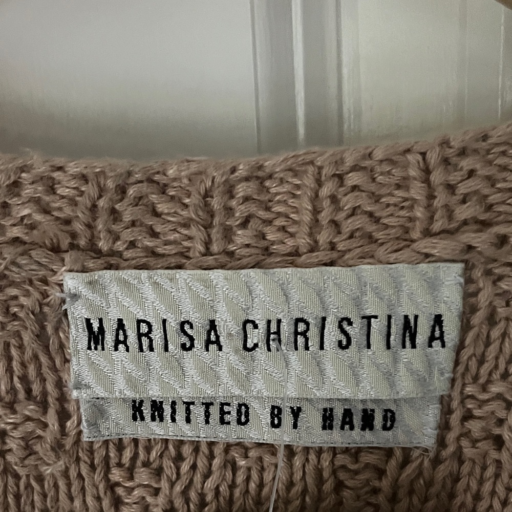 NWT Marisa Christina Hand Knit Linen Cotton Beige Floral Knit Vest Sz Large - Picture 4 of 9